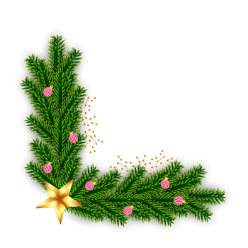 christmas corner  decoration with christmas ball,pine branch and snow flex png