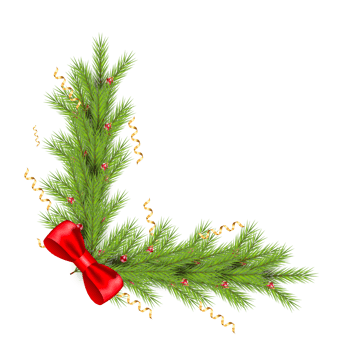 christmas corner  decoration with christmas ball,pine branch and snow flex png