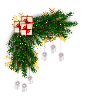 christmas corner  decoration with christmas ball,pine branch and snow flex png