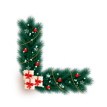 christmas corner  decoration with christmas ball,pine branch and snow flex png