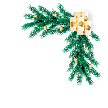 christmas corner  decoration with christmas ball,pine branch and snow flex png