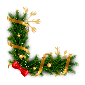 christmas corner  decoration with christmas ball,pine branch and snow flex png