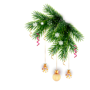 christmas corner  decoration with christmas ball,pine branch and snow flex png