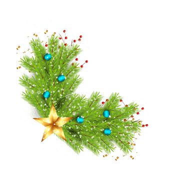 christmas corner  decoration with christmas ball,pine branch and snow flex png
