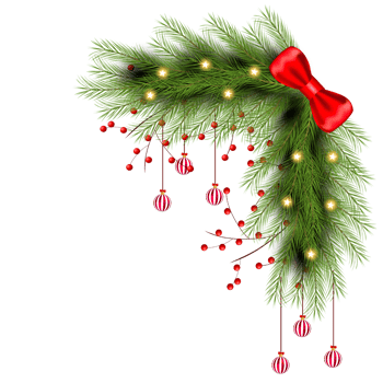 christmas corner  decoration with christmas ball,pine branch and snow flex png