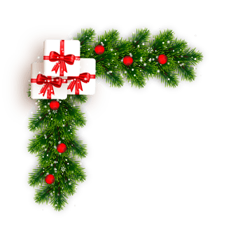 christmas corner  decoration with christmas ball,pine branch and snow flex png