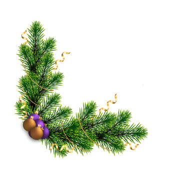 christmas corner  decoration with christmas ball,pine branch and snow flex png