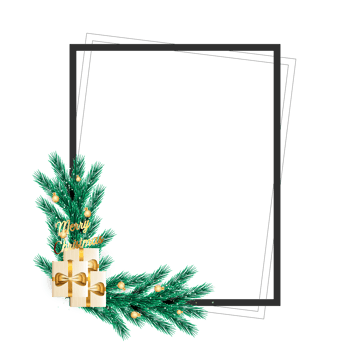 christmas frame decoration with christmas ball,pine branch and snow flex png