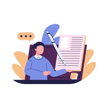 Copywriter online service or platform flat illustration design vector