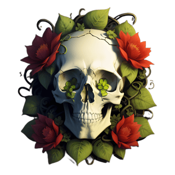 skulls, flowers and vines on a transparent background by ai generator png