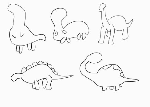 Dinosaurs doodle  line art vector