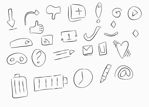 Symbols Social Media doodle  line art vector