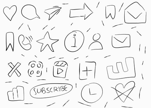Symbol Scoial Media doodle  line art vector