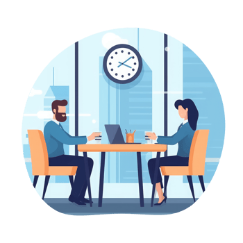 people sitting on a desk with a clock drinking coffee . AI Generated png