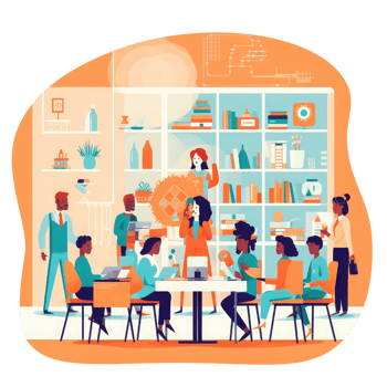 team of teachers gathered in the teacher's room. graphic design inspiration . AI Generated png