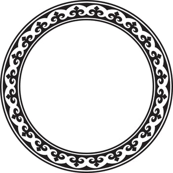 Vector monochrome Kazakh national round pattern, frame. Ethnic ornament of the nomadic peoples of Asia, the Great Steppe, Kazakhs, Kirghiz, Kalmyks, Mongols, Buryats, Turkmens