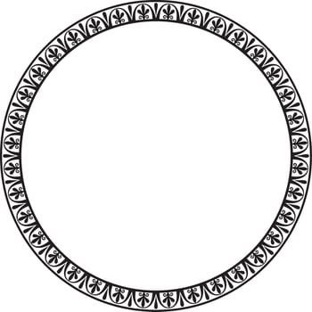 Vector black round monochrome frame, border, classic greek meander ornament. Patterned circle, ring of Ancient Greece and the Roman Empire.