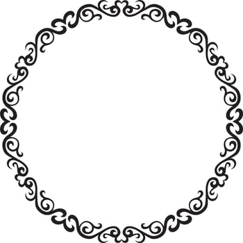 Vector monochrome Kazakh national round pattern, frame. Ethnic ornament of the nomadic peoples of Asia, the Great Steppe, Kazakhs, Kirghiz, Kalmyks, Mongols, Buryats, Turkmens
