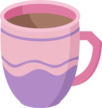 decorative  colorful mug design illustration. Mug with hot drink. PNG with transparent background.