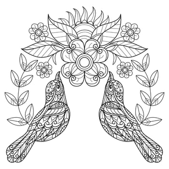 Two birds hand drawn for adult coloring book vector