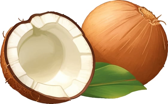 Fresh Tropical Coconut Detailed Beautiful Hand Drawn Vector Illustration