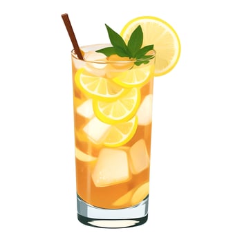 Lemon Tea with Ice and Garnish Isolated Detailed Hand Drawn Painting Illustration vector