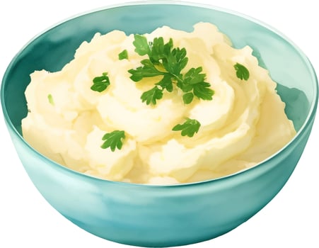 Mashed Potato on a Bowl Isolated Hand Drawn Painting Illustration vector