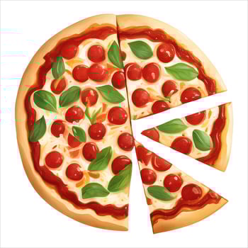 Sliced Pepperoni Cheese Pizza Top View Isolated Detailed Hand Drawn Painting Illustration vector