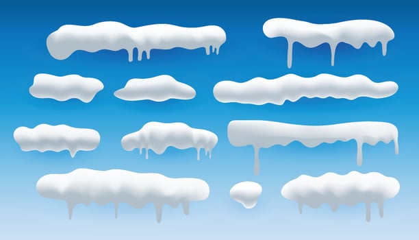 Snow 3d vector realistic set. Snowdrifts and icicles, winter. Christmas decorations