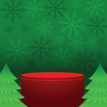 Merry Christmas banner with product display cylindrical shape and festive decoration for christmas vector