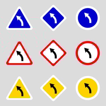 Left curve ahead sign. Vector illustration.
