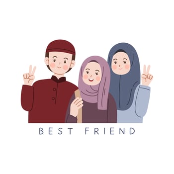 Cute joyful happy muslim friendship vector