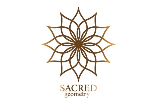 Gold Flower of life mandala of sacred ancient geometry. Vector symbols and elements. Alchemy, religion, philosophy, astrology and spirituality themes. Golden Logo icon isolated on white background