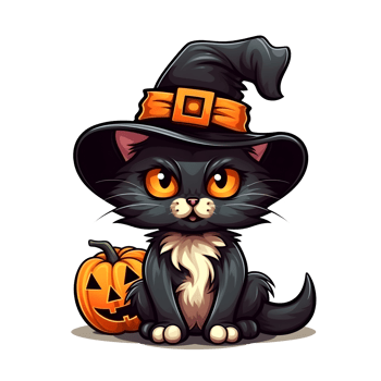 halloween cute cat cartoon character style generative AI. png