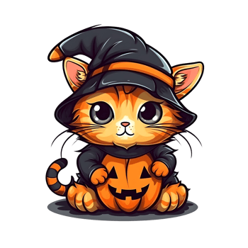 halloween cute cat cartoon character style generative AI. png