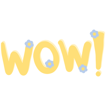 Colorful word WOW decorated with flowers isolated on transparent background png