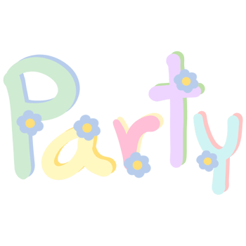 Colorful word Party decorated with flowers isolated on transparent background png