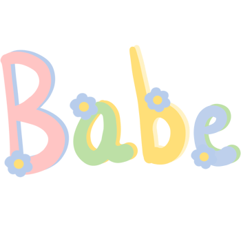 Colorful word Babe decorated with flowers isolated on transparent background png