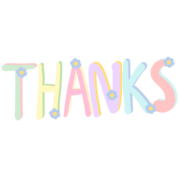 Colorful word THANKS decorated with flowers isolated on transparent background png