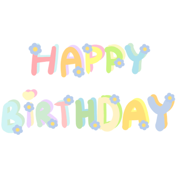 Colorful word HAPPY BIRTHDAY decorated with flowers isolated on transparent background png