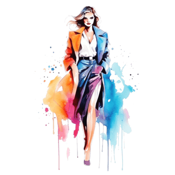 Watercolor fashion illustration isolated png