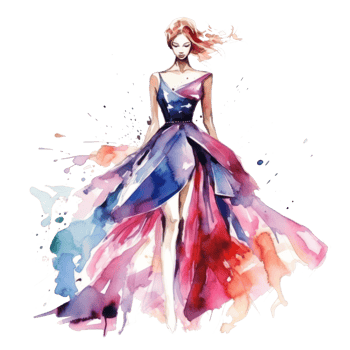 Watercolor fashion illustration isolated png