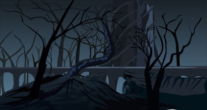 Spooky Cartoon Forest Bridge Profile vector