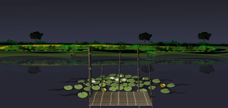 River side with water lily group vector