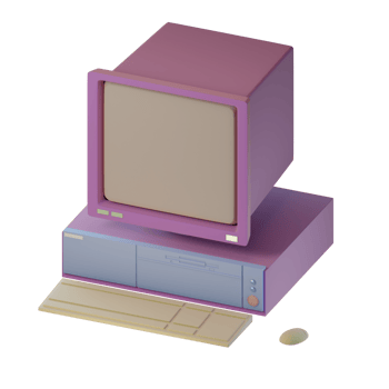 a computer with a purple screen and keyboard png