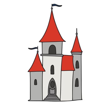 Doodle castle isolated on white background. Hand drawn castle outline. Vector illustration.