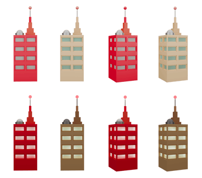 3D rendering of city building in front and side view, day and night, Construction architecture design png