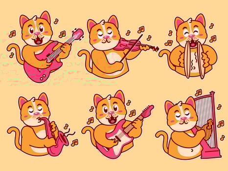 Cat Cartoon Sticker Playing music vector