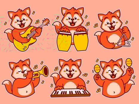 Fox Cartoon Sticker Playing music vector