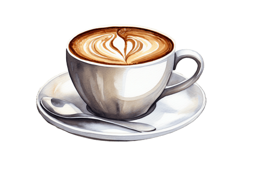 watercolor cup of coffee with a spoon and saucer on a transparent  background png